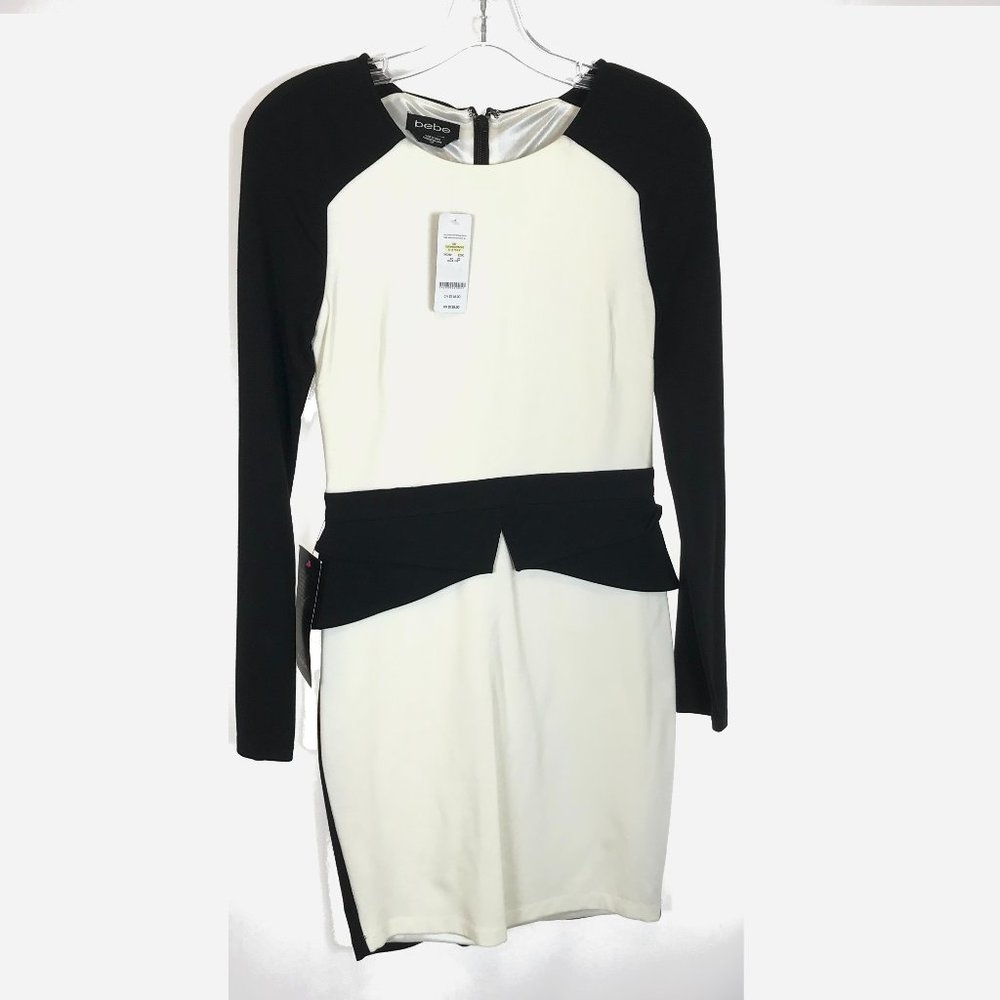 NWT Womens Size Small Bebe Black White Colorblock Classic Stretch Cocktail Dress